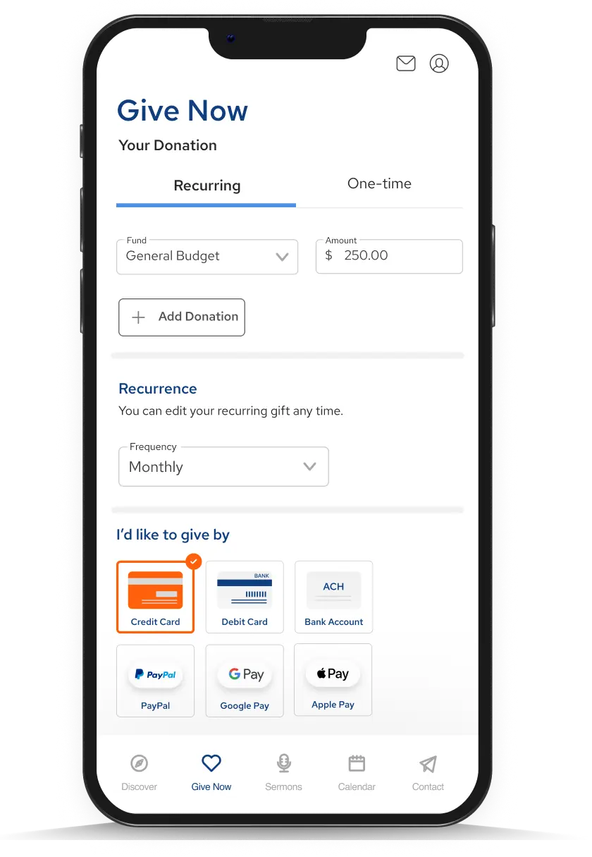 Mobile Mockup showing give now